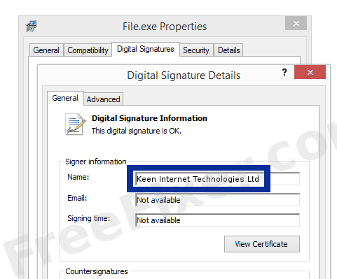 Screenshot of the Keen Internet Technologies Ltd certificate